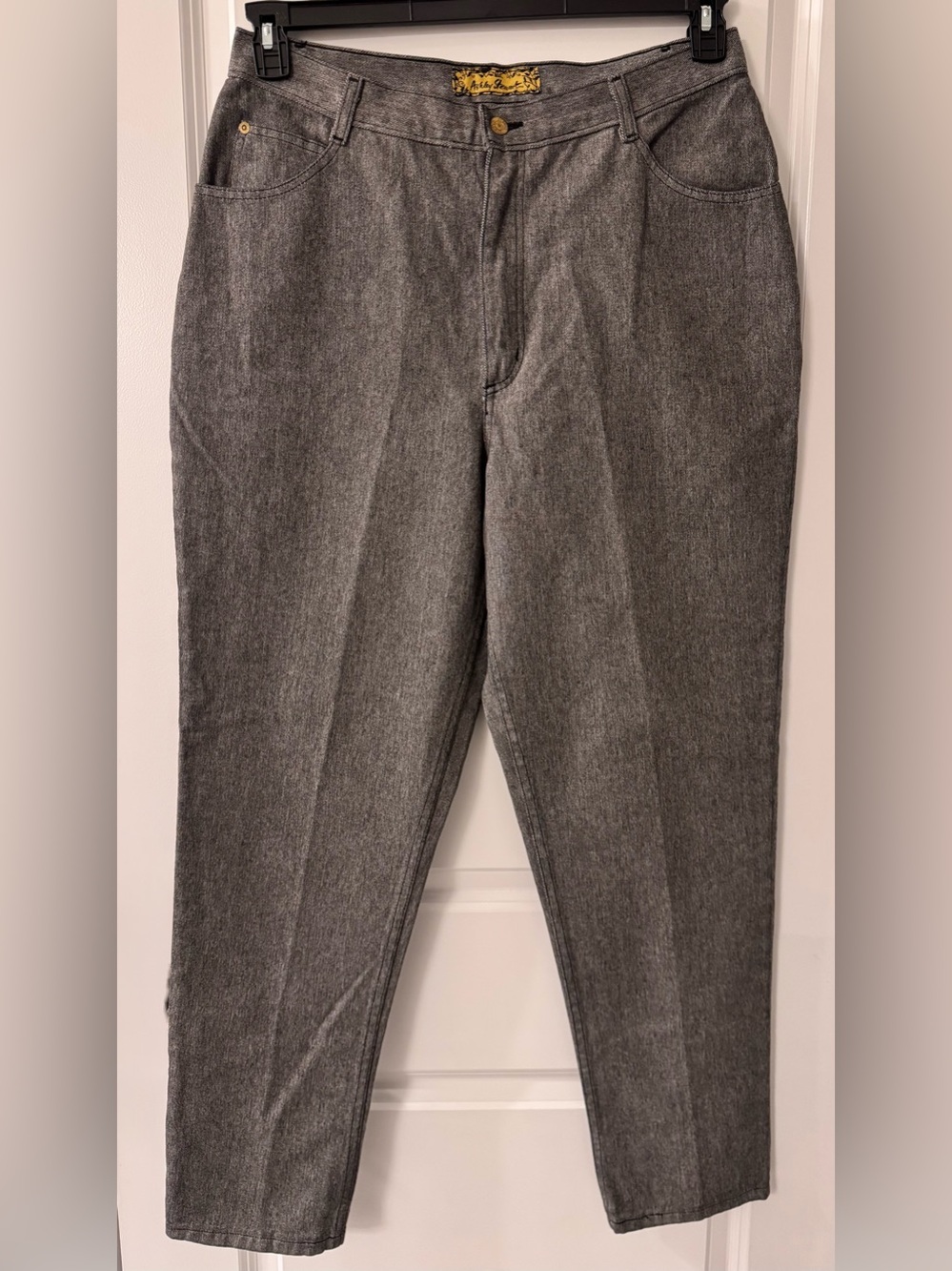 #2416 Ashley Stewart Gray Textured High-Rise Tapered Leg Denim Jeans, Style 1802
